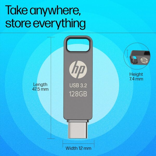 HP 886C 128GB OTG Flash Drive 3.2 Rock/Metallic Swivel Design/Durable Metal Material - Image 3