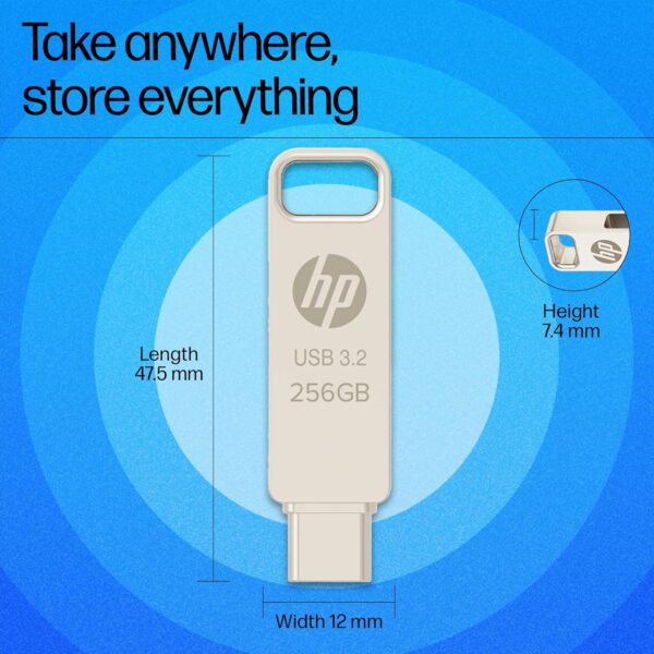 HP 886C 256GB OTG Flash Drive 3.2 Gold/Metallic Swivel Design/Durable Metal Material - Image 3