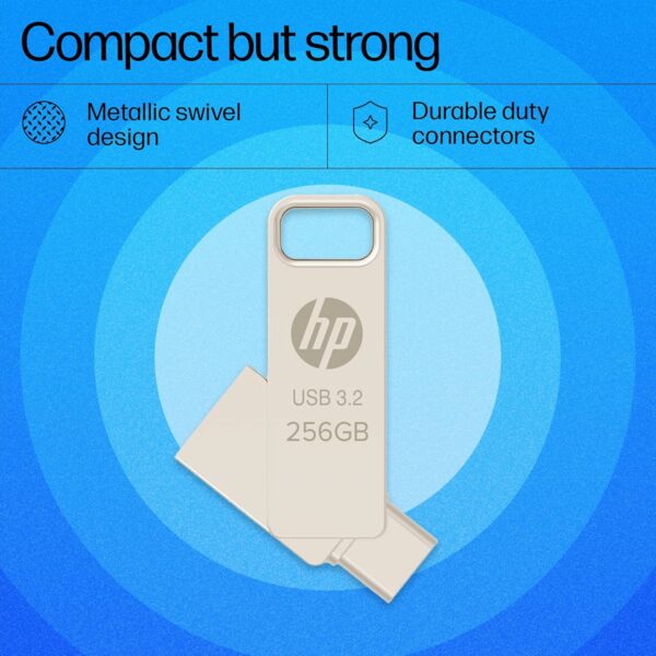 HP 886C 256GB OTG Flash Drive 3.2 Gold/Metallic Swivel Design/Durable Metal Material - Image 4