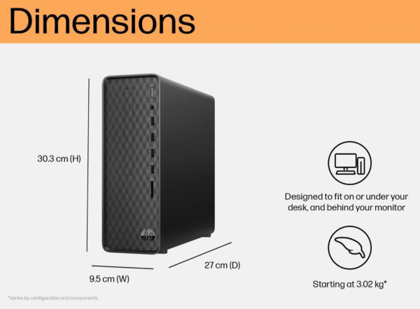 HP Slim Desktop S01-pF3077in PC / 13th Generation Intel Core i3 processor / 512 GB SSD Hard Drive / Windows 11 Home / 8 GB DDR4 RAM / Intel UHD Graphics 730 / B6QA8PA - Image 4